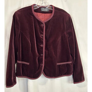 Chaus Vintage Women’s Size 14 / 38 Red Velvet Buttoned Jacket Blazer Lined